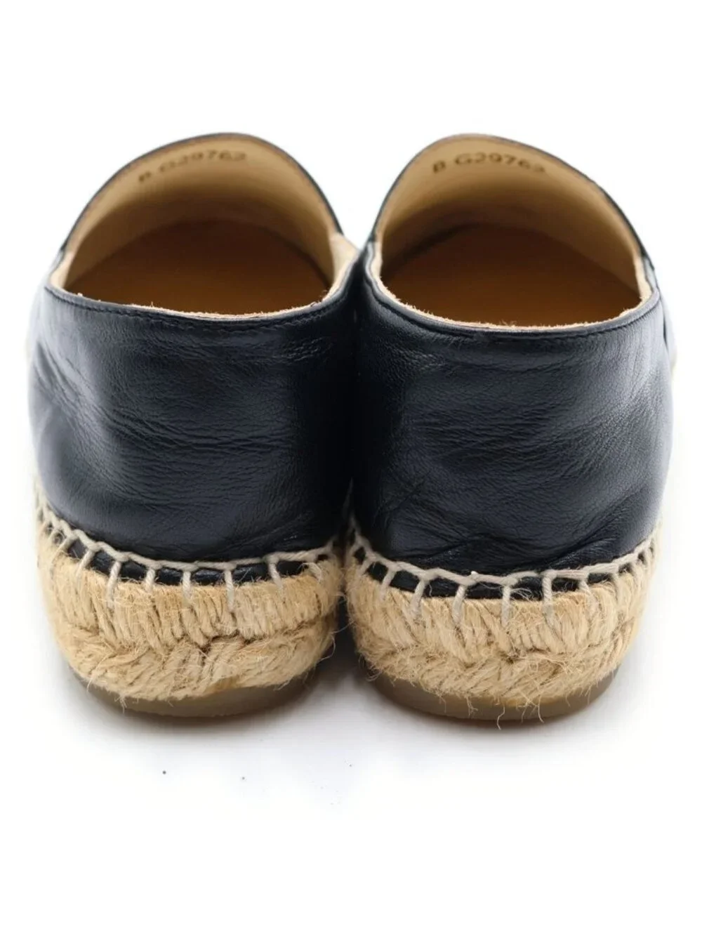 Chanel CC Logo Espadrilles Flat Shoes Slip on Lambskin Leather Black
